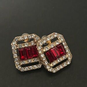 NWOT – Gold Plated Ruby Red Crystal Stud Earrings | Glam & Timeless